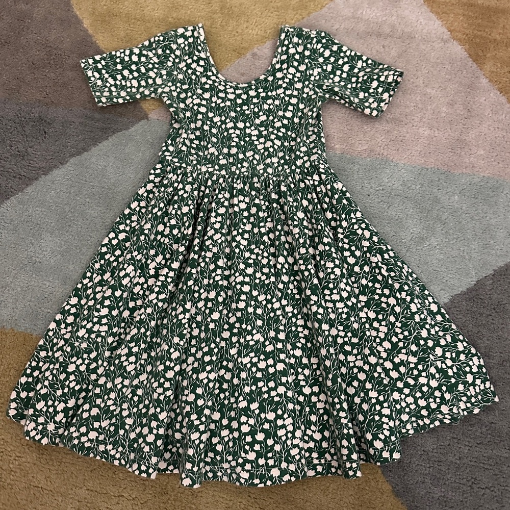 Alice + Ames Girls Green Floral Twirl Dress